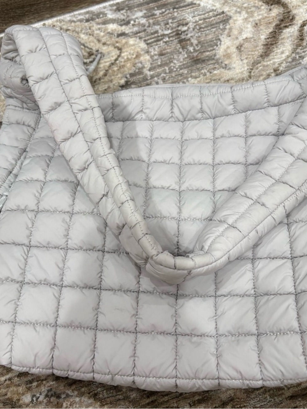 Quilted Puffer Tote Bag in Light Gray